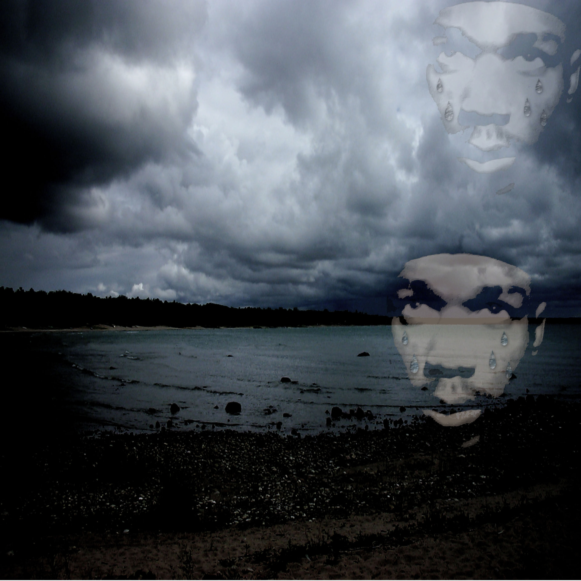 87 Inches of Rain artwork — shoreline under storm clouds