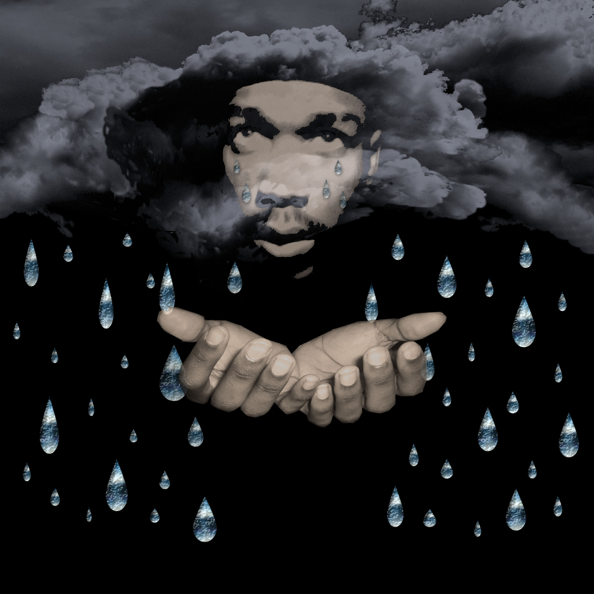 87 Inches of Rain artwork — cupped hands catching rain