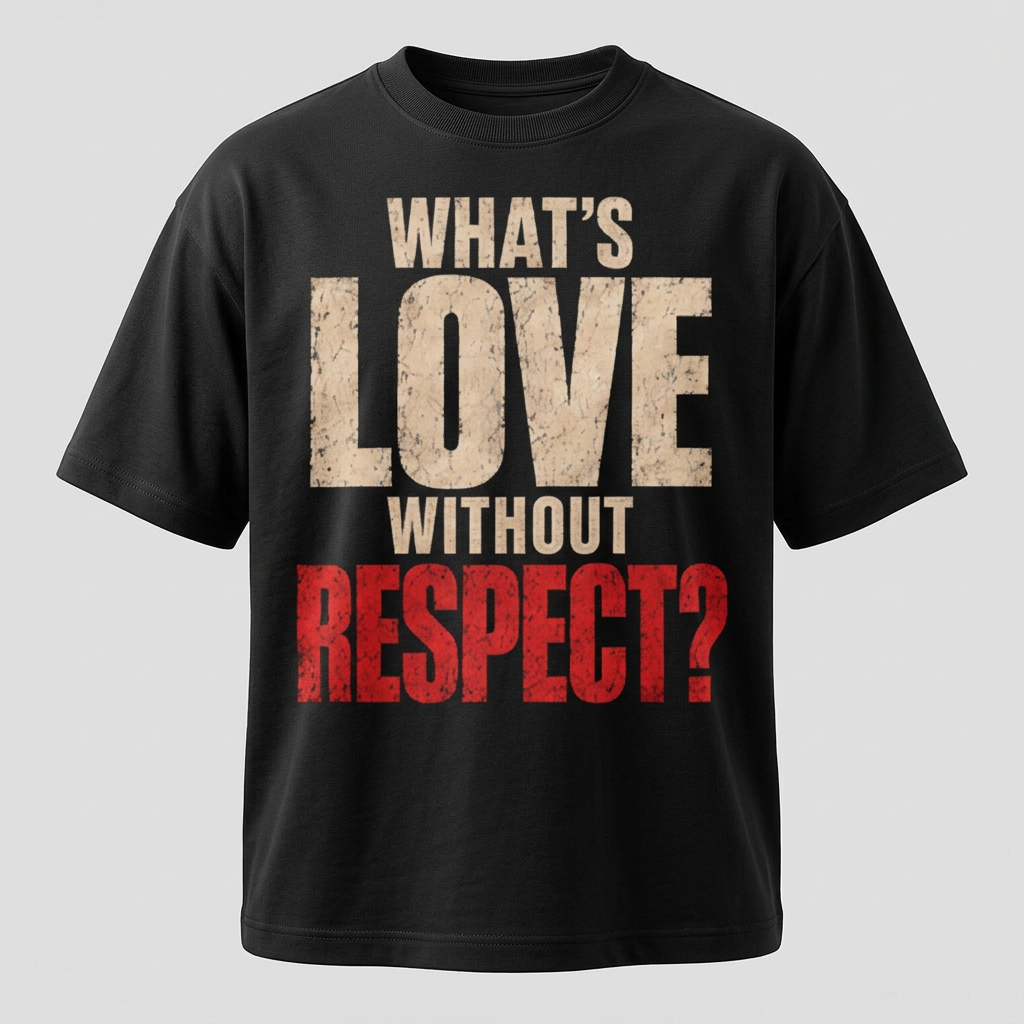WHAT'S LOVE WITHOUT RESPECT? TEE — black tee, front view