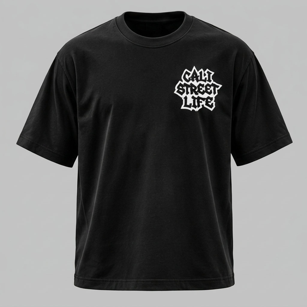 CALI STREET LIFE TEE — black tee, front view